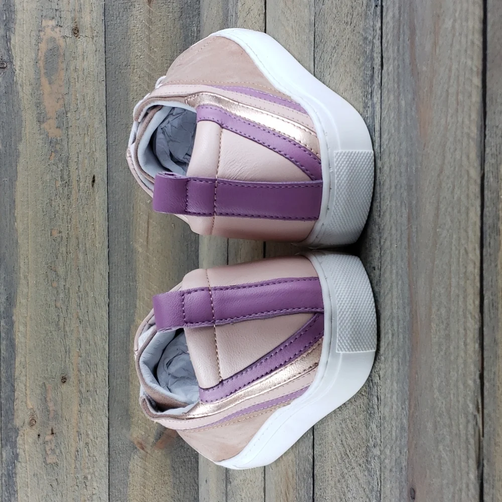 Seychelles Women's Stand Out Leather Suede Sneakers Blush Multi Stripe - Picture 6 of 9